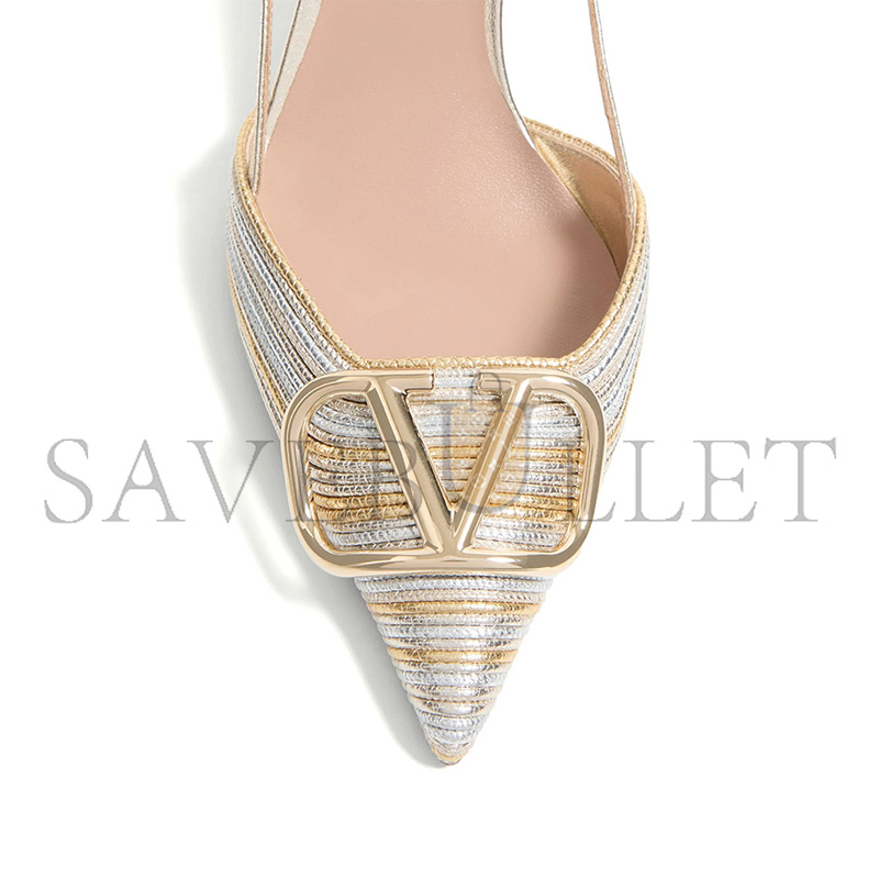 VALENTINO GARAVANI VLOGO TWO-TONE METALLIC SLINGBACK PUMPS 